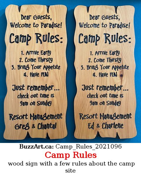 wood sign with a few rules about the camp site
